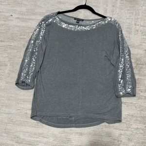 Express Charcoal Blouse with Silver Sequin Accents
